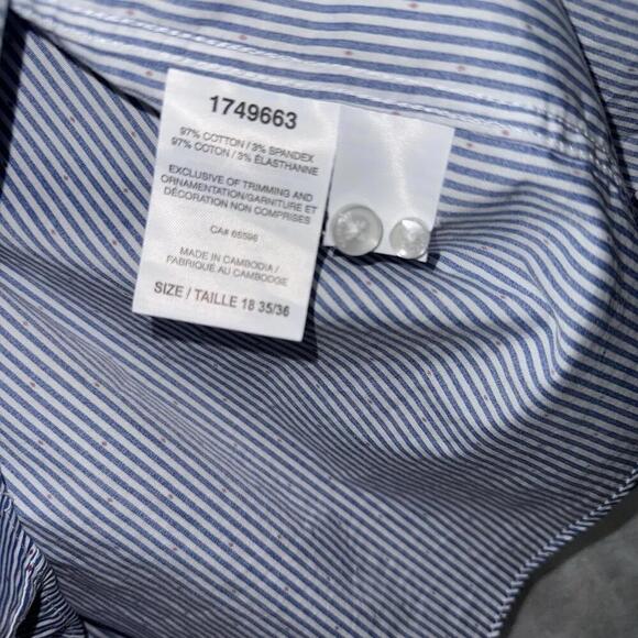Scotch & Soda Men Blue Stripe Stretch Dress Shirt Size 18 35/36 Red Dots Casual - Picture 5 of 10